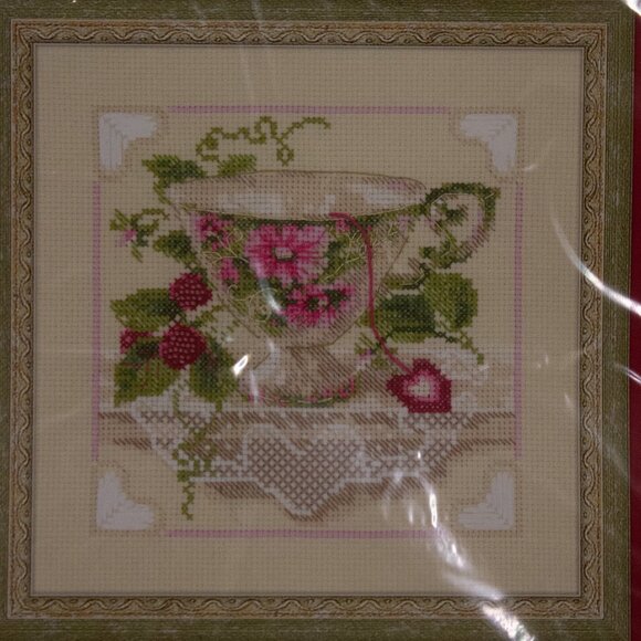 New in Package Riolis Raspberry Tea Cross Stitch Kit #1476 - Picture 2 of 3